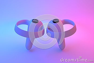 Virtual reality controllers for online and home gaming in neon lights on white Stock Photo