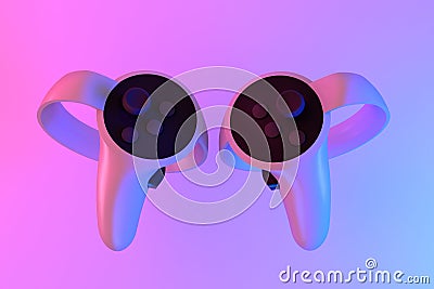 Virtual reality controllers for online and home gaming in neon lights on white Stock Photo