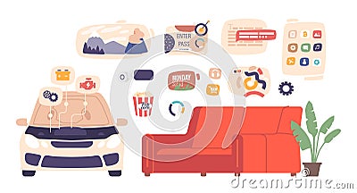 Virtual Reality Elements Create Immersive Digital Experiences By Combining 3d Visuals, Sound, Interactive Features Vector Illustration