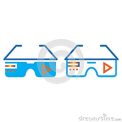 Virtual reality eyeglasses line icon, outline and solid vector s Vector Illustration