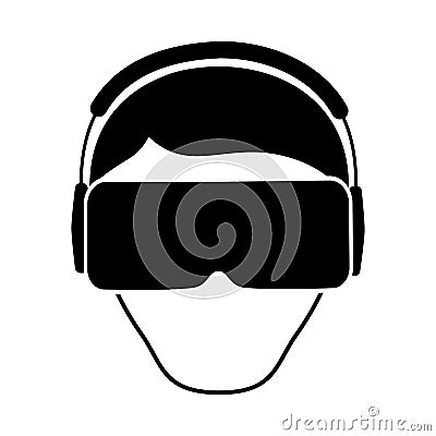 Virtual reality, flat design, black and whtie vector illustration. isolated background. vector eps10 Vector Illustration