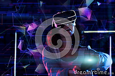 Virtual reality gamer with VR helmet and VR controller Stock Photo