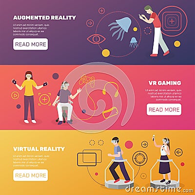 Virtual Reality Gaming Banners Vector Illustration