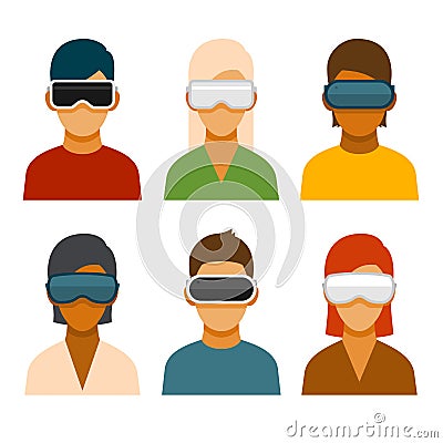 Virtual Reality Glass Avatar Set. Vector Vector Illustration