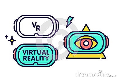 Virtual reality glasses headset gadget vector logo template illustration set Vector Illustration