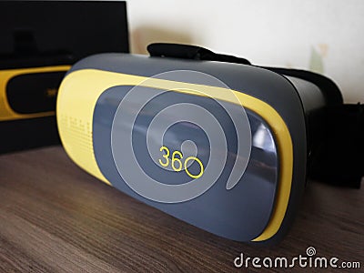 Virtual reality glasses. Interior details and close-up. Stock Photo
