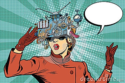 Virtual reality glasses retro girl science fiction Vector Illustration