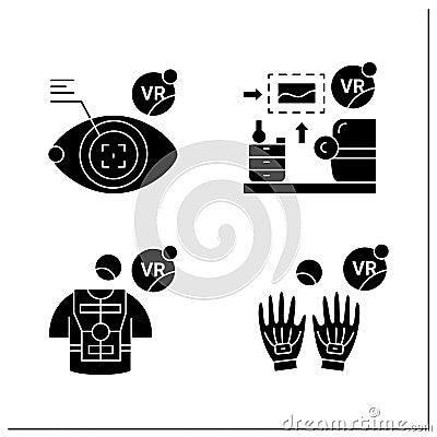 Virtual reality glyph icons set Vector Illustration