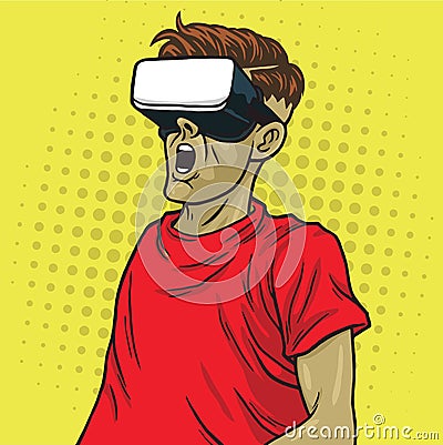 Virtual Reality Goggle Glasses Retro Science Fiction. Pop Art Yellow Vector Illustration