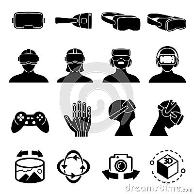 Virtual reality and headset glasses vector icons. Simulation game and vr computer sensor device symbols Vector Illustration