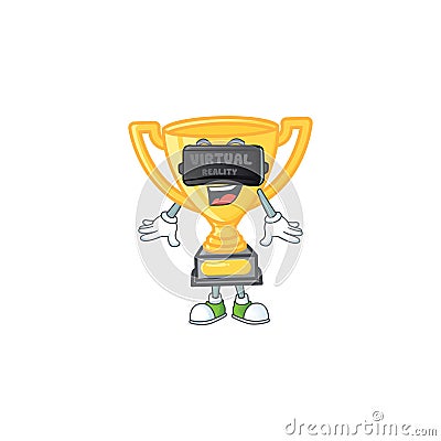 Virtual reality icon character gold trophy with mascot Vector Illustration