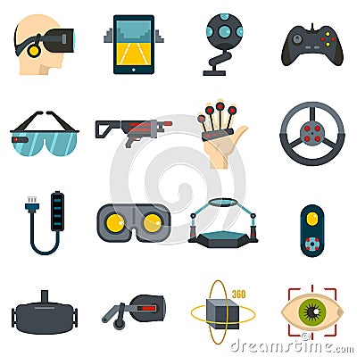Virtual reality icons set in flat style Vector Illustration