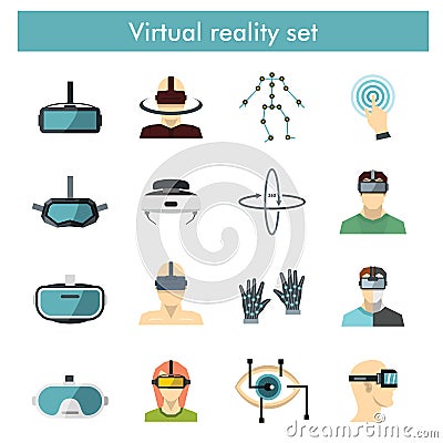 Virtual reality icons set in flat style Vector Illustration