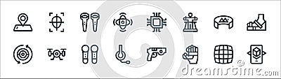 virtual reality line icons. linear set. quality vector line set such as augmented reality, virtual reality, headphones, camera, Vector Illustration