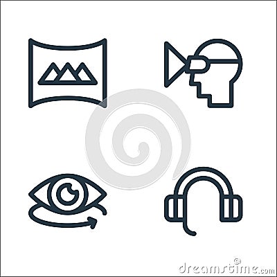 Virtual reality line icons. linear set. quality vector line set such as headset, view, vr glasses Vector Illustration