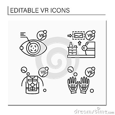 Virtual reality line icons set Vector Illustration
