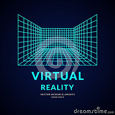 Virtual reality and new technologies for games. Room with perspective grid. Vector Illustration