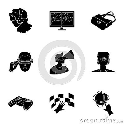 Virtual reality set icons in black style. Big collection of virtual reality vector symbol stock illustration Vector Illustration