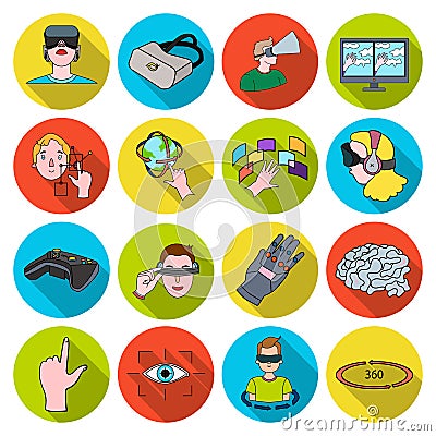 Virtual reality set icons in flat style. Big collection of virtual reality vector symbol stock illustration Vector Illustration