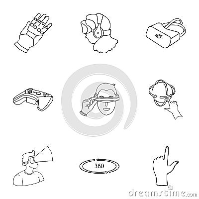 Virtual reality set icons in outline style. Big collection of virtual reality vector symbol stock illustration Vector Illustration