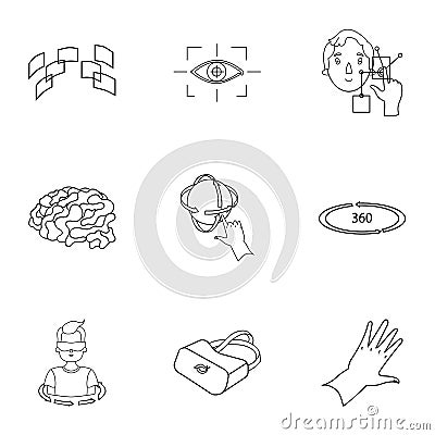 Virtual reality set icons in outline style. Big collection of virtual reality vector symbol stock illustration Vector Illustration