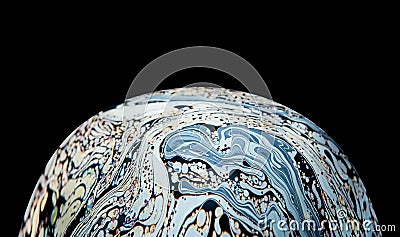 Virtual reality space with abstract multicolor psychedelic planet. Closeup Soap bubble like an alien planet on black background Stock Photo