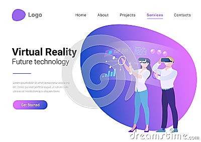 Virtual Reality Teamwork Future Technology Flat la Vector Illustration