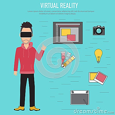 Virtual reality.The technologies for creative and idea team Vector Illustration