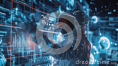 A virtual reality training session allows astronauts to practice various scenarios and tasks that will be guided by AI Stock Photo