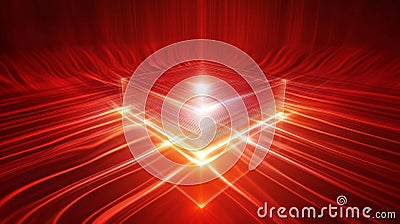 A virtual red abstract background with a space tunnel illuminated by neon lines. A reality-based square portal arch Stock Photo