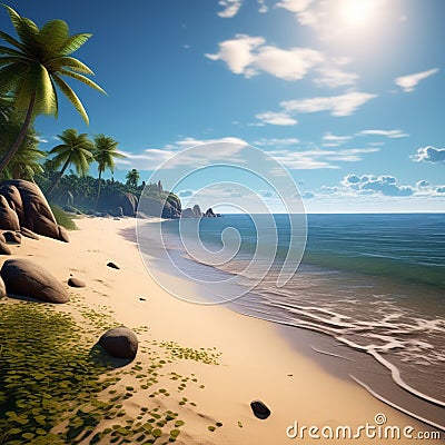 a virtual representation of a secluded beach with untouched summer sand trending on artstation Stock Photo