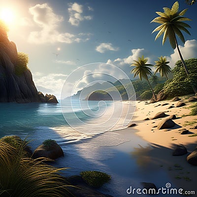 a virtual representation of a secluded beach with untouched summer sand trending on artstation Stock Photo