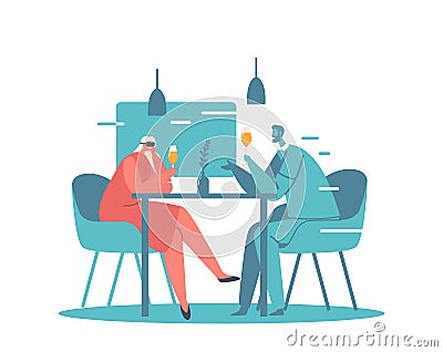 Virtual Romantic Relations, Dating. Happy Loving Couple of Male and Female Characters Wear Goggles Date in Restaurant Vector Illustration