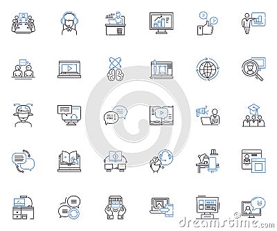 Virtual schooling line icons collection. Online, Distance, Remote, Internet-based, Cyber, Web-based, Digital vector and Vector Illustration