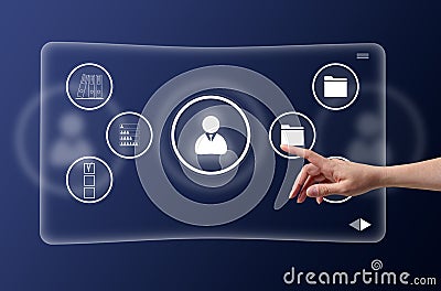 Virtual screen with database, documentation, checklists, archive Stock Photo