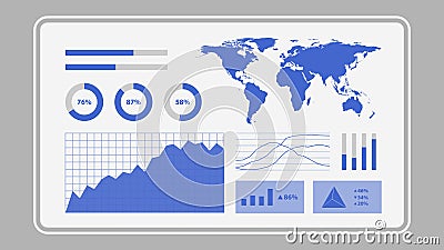 Virtual screen showing data analytics statistics chart dashboard, vector Vector Illustration