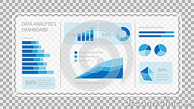Virtual screen showing data analytics statistics chart dashboard Vector Illustration