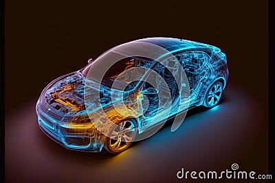 Virtual simulation of future electric car showing wireframe prototype model Stock Photo