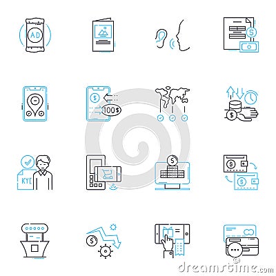 Virtual storefront linear icons set. Digital, Online, E-commerce, Internet, Shopping, Web-based, Cloud line vector and Vector Illustration
