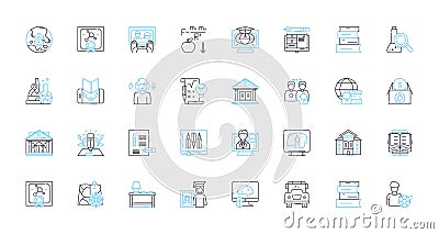 Virtual studying linear icons set. Remote, Online, Digital, Distance, E-learning, Interactive, Engaging line vector and Vector Illustration
