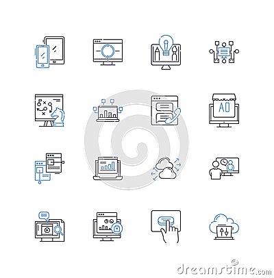 Virtual technology line icons collection. Immersion, Interface, Simulation, Gamification, Avatar, Cybernetics, Hologram Vector Illustration