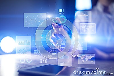 Virtual touch screen. Project management. Data analysis. Hitech technology solutions. Internet and technology. Stock Photo