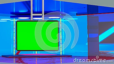 Virtual TV news broadcast studio set background Stock Photo