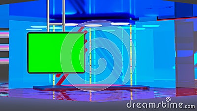 Virtual TV news broadcast studio set background Stock Photo