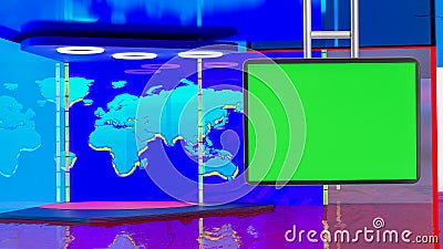 Virtual TV news broadcast studio set background Stock Photo