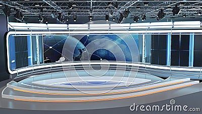 Virtual TV Studio News Set 35. 3d Rendering. Stock Photo