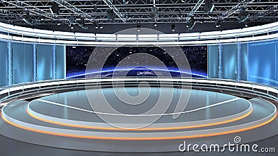 Virtual TV Studio News Set 35-2. 3d Rendering. Stock Photo