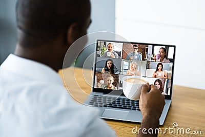 Virtual Video Conference Call Coffee Break Stock Photo