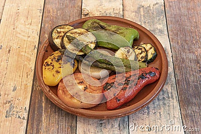 Virtually all vegetables can be grilled. Leeks, tomatoes, zucchini, aubergines, Stock Photo