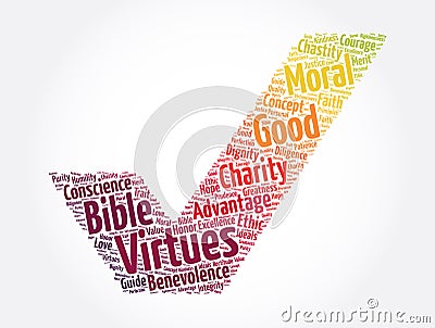 Virtues check mark word cloud collage, concept background Stock Photo